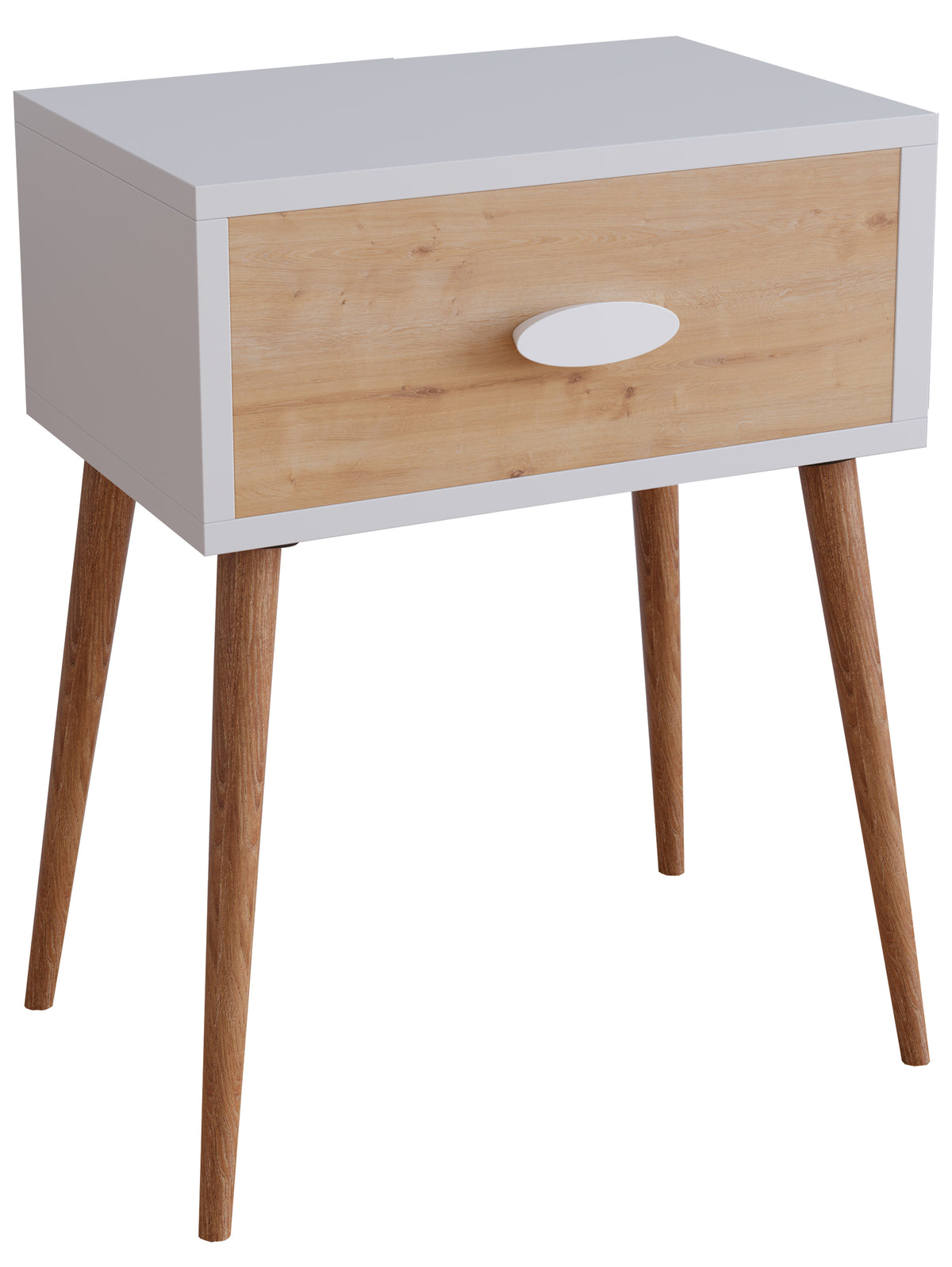 Galano Laverton Nachttisch Mit 2 Schubladen – 45 X 39,5 X 48,1 Cm, Weiß/Eiche, Für Schlafzimmer