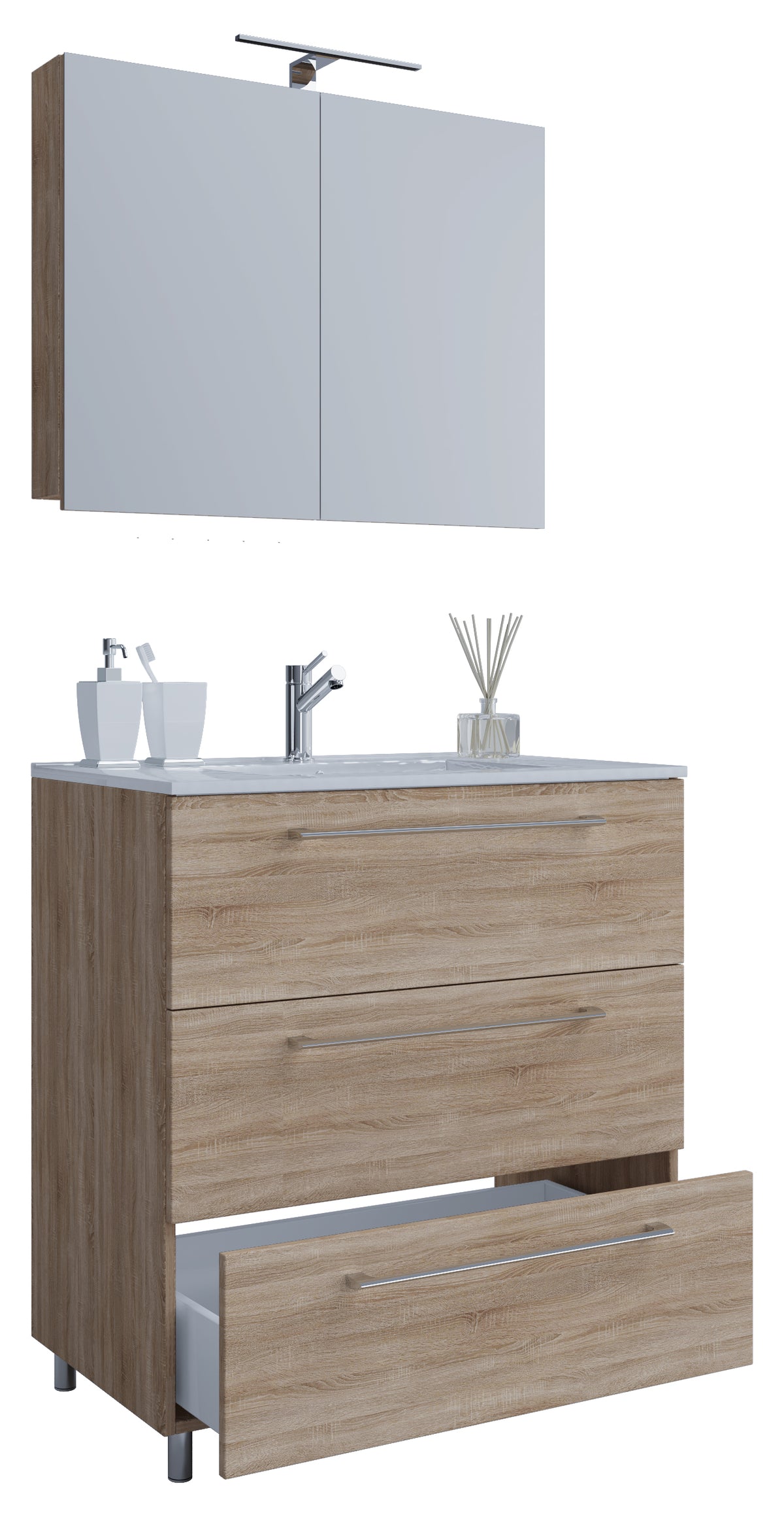 VCM Waschtisch Set 60cm - Waschbecken Mit Unterschrank & Spiegelschrank