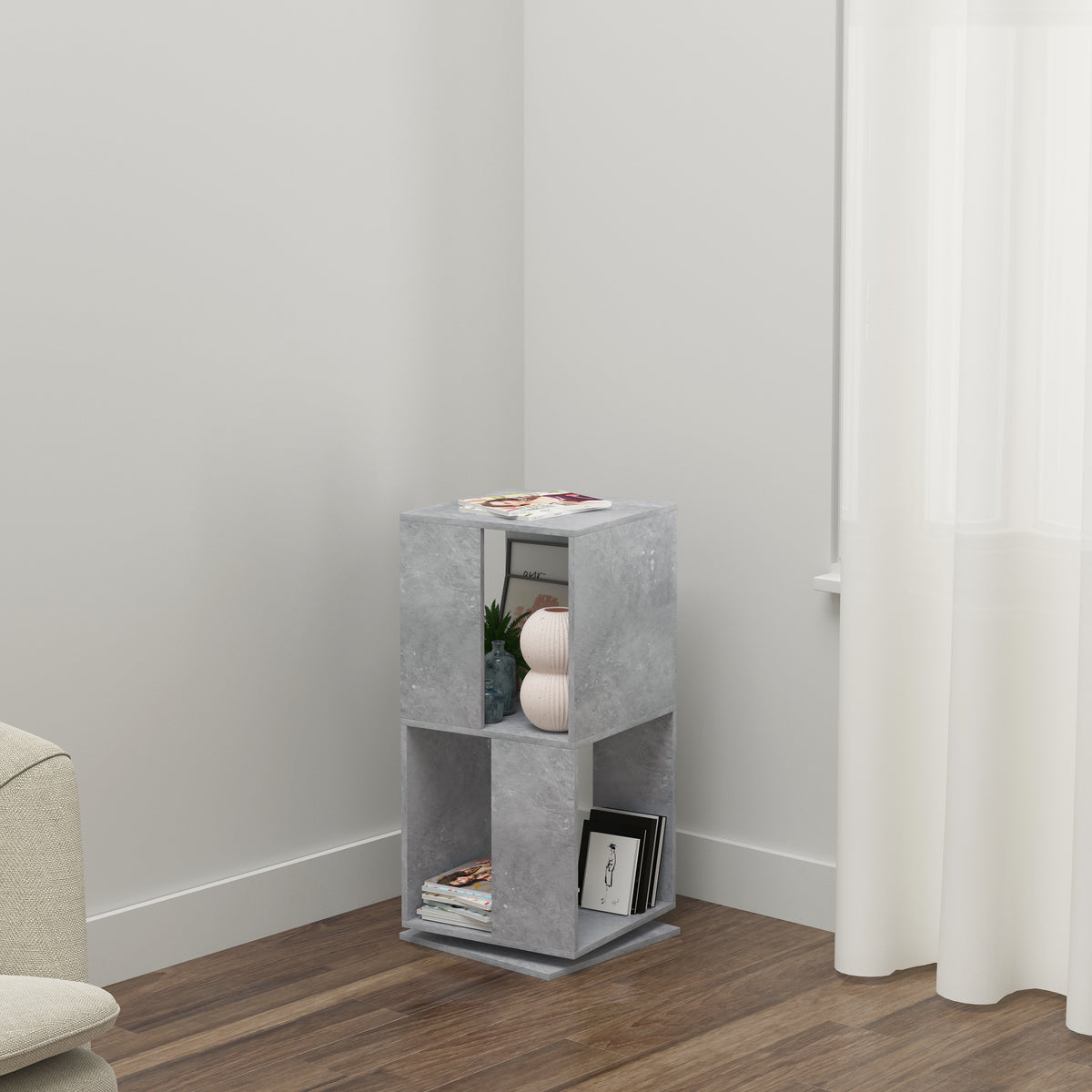VCM Offas Scaffale In Legno 3 Ripiani 107x34x30 Cm | Libreria Stretta Per Ufficio E Casa | Colore Grigio